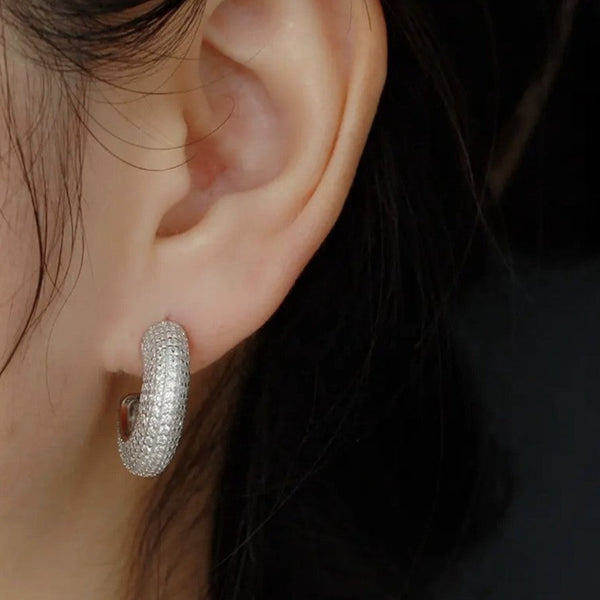 Gina Pavé Hoop Earrings - Silver