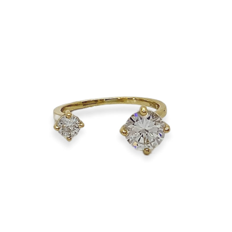 Two Stone Adjustable Open Ring - Gold