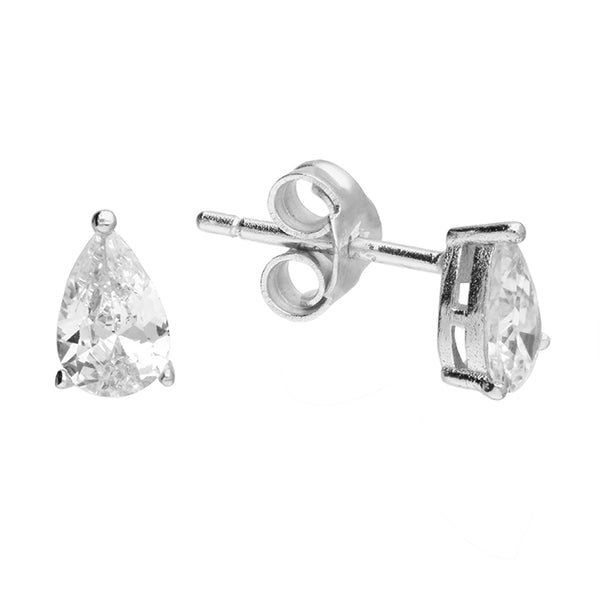 Pear Stud Earrings - Silver