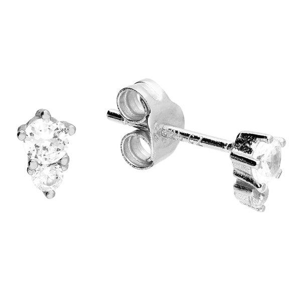 Mini Two Stone Teardrop Earring - Silver